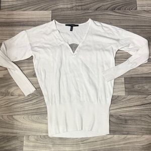 White House Black Market Silver Embellished cream V-Neck Sweater